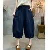 Pantalones Acampanados de Lino y Algodón con Cintura Elástica y Volantes, Temperamento Versátil, Cintura Elástica con Cordones, Adelgazantes, Pantalones Cortos de Verano para Mujer