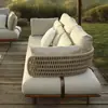Sofá Nórdico de Exterior Combinación Ratán Teca Impermeable Protector Solar Hotel Villa Patio Ocio Mesa de Centro Muebles de Terraza