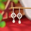 Joyería Yuebao Plata Esterlina S925 Jaspe Hetian Perla Nuevo Estilo Chino Moda Nacional Hoja de Bambú Aretes de Cuentas Redondas Gancho para la Oreja Temperamento