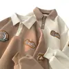 Moletom polo waffle masculino, primavera e outono, gola bordada moderna, estilo retrô americano, jaqueta de manga longa pesada para casais
