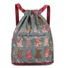 Mochila de tela suave con estampado floral, ultraligera, plegable, tamaño pequeño, gran capacidad, adecuada para deportes y fitness, con cierre de cordón, bolsa de baloncesto