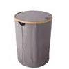 Cesto de Roupa Suja de Bambu Cesto de Roupa Suja para Banheiro Cesto de Armazenamento Impermeável de Tecido Oxford Doméstico Dobrável Cesto de Armazenamento de Grande Capacidade