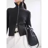 Novo Suéter Cardigan Curto de Lã 100% com Zíper Duplo Outono e Inverno Feminino Gola Alta Jaqueta Suéter Pequena Top de Caxemira