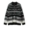 Suéter Cardigan de Tricô Xadrez Listrado em Cores Contrastantes Jaqueta Masculina Vintage Retro Outono Inverno Tendência Fábrica Transfronteiriça Venda por Atacado