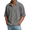 Camisa tipo polo de verano para hombre, color liso, tejido gofrado, manga corta, con cuello de cremallera, camiseta casual deportiva para hombre, transfronteriza europea y americana