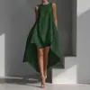 2026 Nueva Moda Femenina Transfronteriza Vestido sin Mangas Asimétrico de Algodón y Lino con Parte Delantera Corta y Trasera Larga