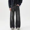 Roupas Masculinas / Primavera e Outono Jeans Retrô Americano de Rua para Homens, Calças Longas Retas Largas, Calças Largas Rasgadas