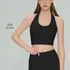 Top de tirantes halter sin espalda para yoga con almohadillas en el pecho incorporadas, top deportivo para usar como prenda exterior, sujetador deportivo para fitness con copas fijas