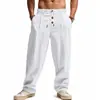 AliExpress Primavera/Verão Europeu e Americano Respirável Algodão Linho Cintura Média Cor Sólida Botão Solto Respirável Casual Versátil Calças Esportivas Masculinas