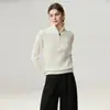 Estilo simple~ Suéter de Cachemir con Media Cremallera Otoño/Invierno para Mujer Cuello Alto Tejido de Canalé Engrosado Cálido Tejido de Punto Suéter Holgado