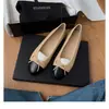 Versión de Piel de Oveja de los Zapatos Planos de Mujer Chanel-Style Bloque de Color, Zapatos Planos de Ballet de Cuero Genuino con Suela Suave y Moño Poco Profundo, Zapatos Planos para el Trabajo