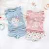 Estilo Novo de Verão Roupas para Meninas Conjunto Duas Peças Princesa com Mangas Vazadas, Roupas Fofas e Confortáveis para Bebê em Casa, Conjunto Duas Peças de Pijama de Manga Curta