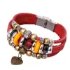 Pulsera de Cuero Decorativa con Colgante de Corazón de Aleación Creativo y Personalizado, Pulsera Sencilla Hecha a Mano con Cuentas, Joyería Popular en Europa y América