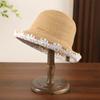 SY Sombrilla Plegable Japonesa Sombrero de Pescador Sombrero de Cubeta Elegante Encaje de Flores Bordado Sombrero para el Sol Sombrero de Paja Fresco