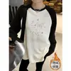 Camiseta de Manga Larga con Combinación de Colores de Terciopelo Alemán para Otoño e Invierno, Manga Raglán para Mujer, Estilo Coreano Holgado, Camiseta Base, Prenda Interior de Longitud Media Estilo Occidental