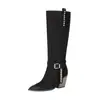 Desejo modelo de comércio exterior 2026 outono e inverno botas femininas de salto alto robustas tamanho 40-43 bico fino cano alto com tachas botas western para mulheres