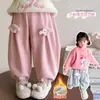 Pantalones de Chándal de Encaje Rosa con Conejito Estilo Coreano para Niñas Otoño/Invierno 2026 Nueva Moda Infantil Pantalones Largos Elegantes para Niñas Pequeñas Tendencia