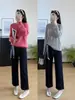 Jeans blancos de pierna recta adelgazantes 26 otoño nuevo elástico en cuatro direcciones de cintura alta cropped rectos con bufanda H082808