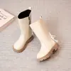 Botas de couro da moda para meninas até a panturrilha, novo estilo outono e inverno 2026, botas longas estilo princesa com laço, solas macias e antiderrapantes, botas infantis da moda