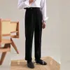 Calças de Veludo de Cintura Alta para Homens, Outono e Inverno Botão Paris Pernas Retas Sem Amassar Calças Casuais, Calças Sociais de Caimento Nápoles