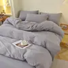 Juego de cuatro piezas 13376 de algodón 100% clase A, color liso, sábana plana, sábana ajustable, funda de edredón, juego de tres piezas 100% algodón para dormitorio estudiantil