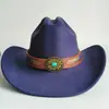 Sombrero Vaquero de Estilo Étnico Nuevo Transfronterizo, Sombrero de Fieltro Otoño e Invierno para Hombres y Mujeres, Sombrero Vaquero de Ala Ancha Turquesa