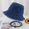 Chapéu de Pescador Desgastado em Jeans Lavado Estilo Coreano para Mulheres, Novo Chapéu Balde Casual Vintage com Franjas para Primavera e Outono, Cobertura Facial Lisa