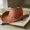 Sombrero de vaquero occidental para hombres y mujeres, ala ancha, protección solar, cuero, estilo vintage, adecuado para viajes al aire libre y fotografía
