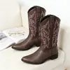 Botas vaqueras occidentales para hombre, talla grande, con cremallera, de cuero hasta la mitad de la pantorrilla, botas de montar retro bordadas, botas de trabajo estilo británico, 26068