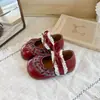 Zapatos de Cuero para Niñas Estilo Pastoral Cuadros Plisados Encaje Lazo Punta Redonda Retro Artístico Zapatos de Princesa para Niños