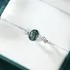 Anillo de Moda Versátil para el Trabajo Anillo de Plata de Ley S925 Ovalado con Cuatro Garras Borde de Ágata Forma de Hoja Incrustado con Diamante Blanco