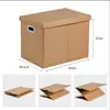 Caixa de armazenamento de papel kraft com tampa, grande capacidade, caixa de papelão para mudança, caixa de armazenamento de arquivos, roupas, caixa dobrável portátil, espessa