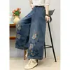 Jeans de Mujer Estilo Étnico Vintage 2026 con Bordado Pesado, Color Desgastado, Cintura Elástica, Pantalones Linterna, Casual