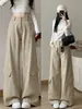 Pantalones de trabajo vintage color caqui para mujer, nuevo estilo otoño 2026, pantalones anchos curvos para petite, pantalones cargo sueltos casuales