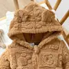 Mameluco con capucha de orejas de oso y pies, traje de felpa para gatear de otoño e invierno, mameluco cálido para recién nacido