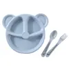 Prato de Jantar Desenho Animado de Palha de Trigo Prato Dividido Infantil Conjunto de Louça para Alunos do Jardim de Infância Conjunto de Louça de 3 Peças