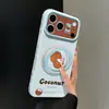 Capa de Verão com Coco para iPhone 17 Pro Max Capa de Celular iPhone 15 Silicone 16 Formato de Coração Janela Grande 14 Suporte