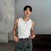 Colete Slim Elástico Sem Mangas com Costura em Arco de Cor Sólida Masculino Verão Novo Estilo Americano Estilo de Rua Camiseta Trendy