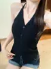 Camisola de Encaje Jacquard con Espalda Descubierta, Cuello Halter, Cierre de Botón, Ropa Interior Moldeadora, Top Bandeau para Espalda Bonita