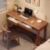 Escritorio de madera maciza, adecuado para apartamentos pequeños, para adultos, un escritorio rectangular largo, diseño moderno y minimalista, ideal para que los estudiantes estudien y escriban, también adecuado como escritorio para computadora