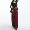 Jeans de perna larga estilo retrô americano para mulheres, coleção outono 2026, estiloso e de corte solto, modelador, casual de corte A, calças retas fluidas
