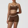 Nuevo traje deportivo de cintura alta de secado rápido para mujer, con contraste de colores, espalda hermosa, ajustado, para yoga, correr, fitness y yoga.