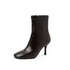 Botas femininas justas super elásticas, novo estilo outono, bico quadrado, zíper lateral, botas de salto alto fino, botinhas femininas elásticas, botins femininos