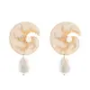 Brincos de Pérola Lunar com Gotejamento de Óleo Estilo Europeu e Americano Inspirados em Chanel, Brincos Exagerados de Papagaio de Esmalte Nicho Conch, Transfronteiriço