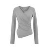 Camiseta de Manga Larga Camisa Base para Mujer 2025 Primavera y Otoño Aspecto Adelgazante en la Cintura Diseño de Botones Cruzados Top Cuello en V