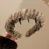 Diadema de Peluche con Estampado de Leopardo para Otoño e Invierno para Mujeres con Dientes para Lavado Facial y Presionar el Cabello Diadema con Parte Superior Alta de Calavera Pinza Antideslizante para el Cabello