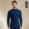Ropa interior térmica acrílica ultrafina que genera calor, con cuello semi-alto, nueva colección de otoño para hombre, conjunto térmico de top y pantalón mezcla de seda y cachemira