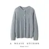 Moda estilo coreano cárdigan 100% cachemira con patrón ondulado, abrigo nuevo de otoño color liso con cuello redondo, top de punto de manga larga