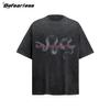 Camiseta de Manga Corta con Estampado de Pitón Lavada y Desgastada Estilo Retro Americano Verano Holgada Moderna Marca Talla Grande para Niños Top de Media Manga