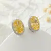 Brincos de Zircônia Flor de Gelo Cintilante de Alta Qualidade, Brincos Modernos e Luxuosos com Corte Flor de Gelo Azul Oceano em Formato Oval, Brincos com Pino de Prata S925